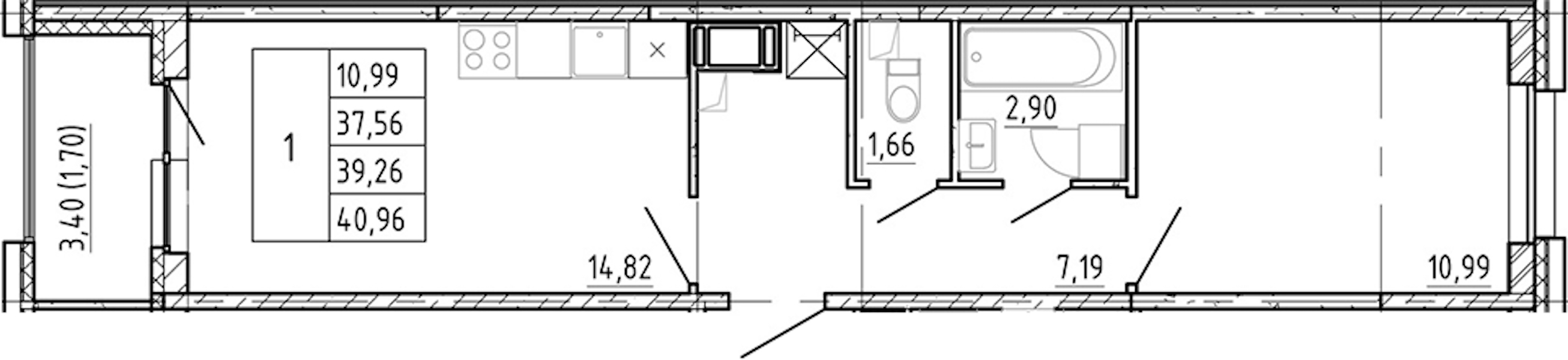 1-комнатная квартира 37.56 м², 8/12 эт., ЖК «Полис Новоселье»